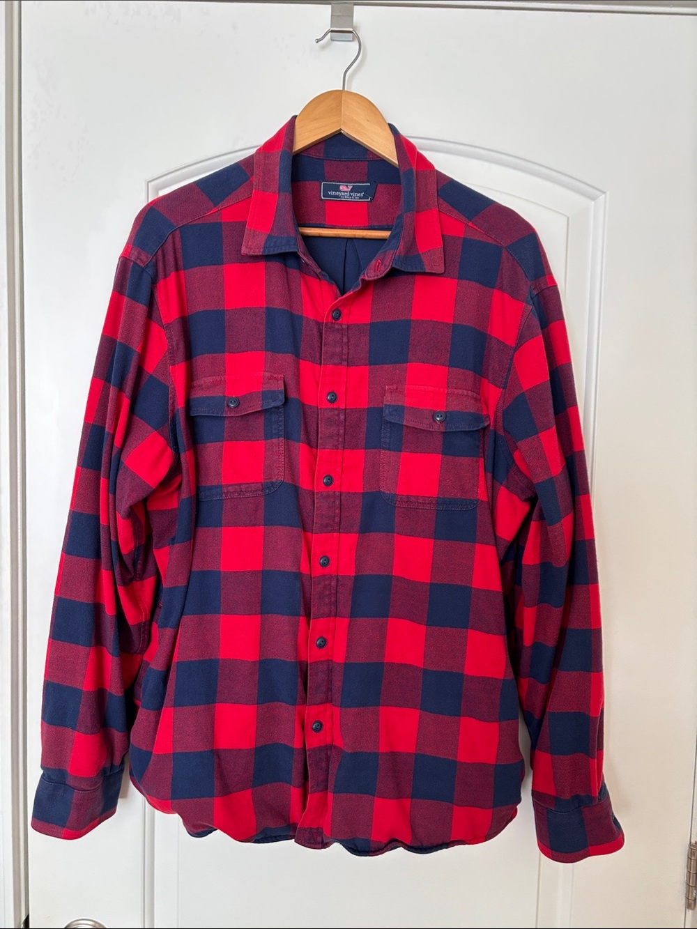 Vineyard Vines Men’s XL Red Navy Buffalo Plaid Lined Flannel Shirt Jacket
